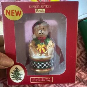 Spode Christmas Tree Bear Ornament - Red, Green, and Gold